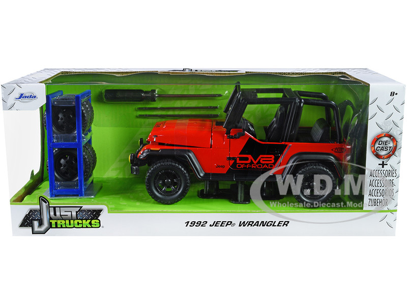 1992 JEEP WRANGLER DV8 OFF-ROAD RED & EXTRA WHEELS 1/24
