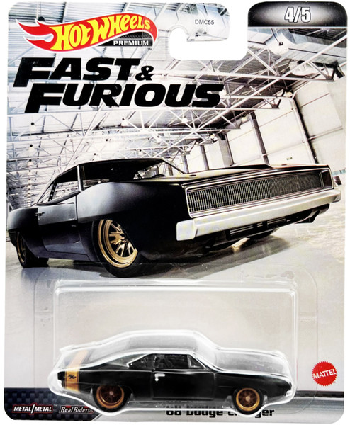 1968 Dodge Charger R/T Matt Black Gold Tail Stripe Fast & Furious Series Diecast Model Car Hot Wheels HCP17