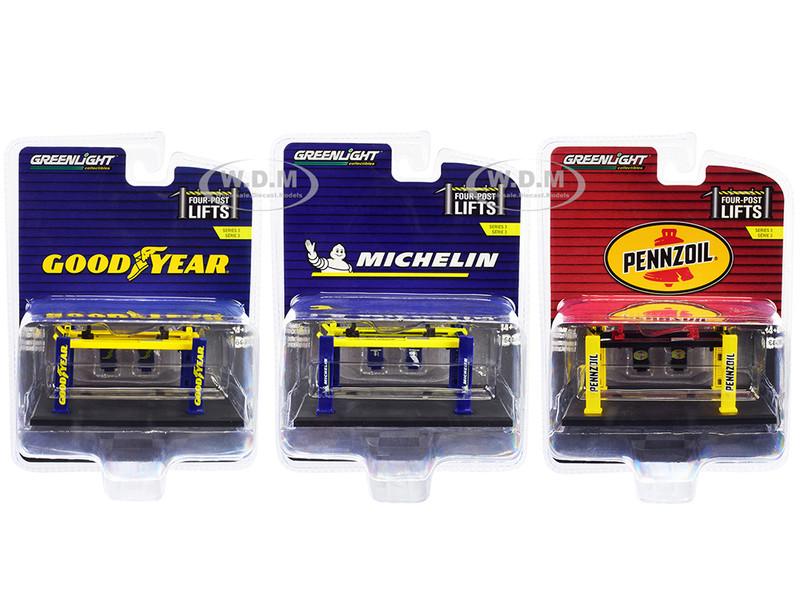 Four-Post Lifts Set of 3 pieces Series 3 1/64 Diecast Models Greenlight 16130