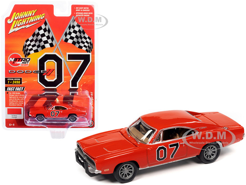1969 Dodge Charger R/T #07 V2 Hemi Orange Nitro XGT Exclusive Limited Edition 2496 pieces Worldwide 1/64 Diecast Model Car Johnny Lightning JLCP7380