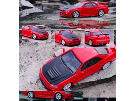 Nissan Skyline GT-R R34 R-Tune RHD Right Hand Drive Active Red Carbon Hood Extra Wheels 1/64 Diecast Model Car Inno Models IN64-R34RT-ARED