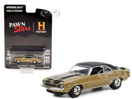 1969 Chevrolet Camaro Z/28 Gold Metallic Black Top and Stripes Pawn Stars 2009 TV Series Hollywood Series Release 35 1/64 Diecast Model Car Greenlight 44950 C