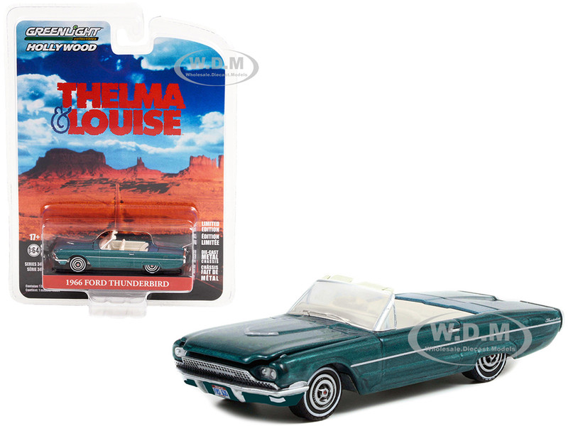 1966 Ford Thunderbird Convertible Blue Metallic Thelma & Louise 1991 Movie Hollywood Series Release 34 1/64 Diecast Model Car Greenlight 44940 E