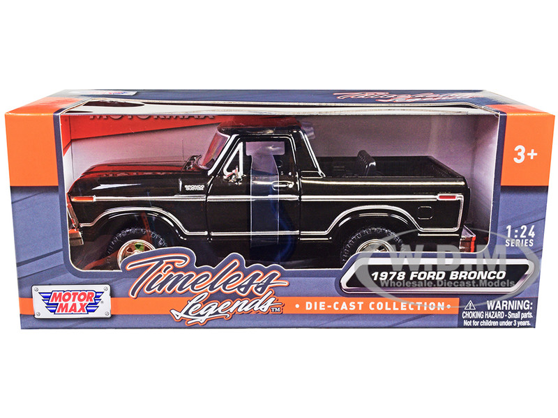 1978 Ford Bronco Custom Open Top Black Timeless Legends Series 1/24 Diecast Model Car Motormax 79374