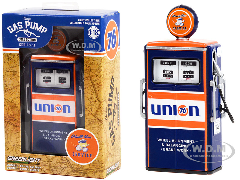 1954 Tokheim 350 Twin Gas Pump Union 76 Minute Man Service Dark Blue Orange Vintage Gas Pumps Series 11 1/18 Diecast Replica Greenlight 14110C