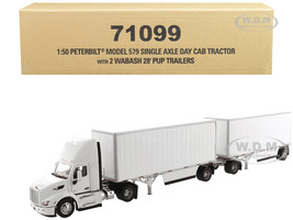 Peterbilt 579 Single Axle Day Cab Two Wabash 28' Pup Trailers White Transport Series 1/50 Diecast Model Diecast Masters 71099