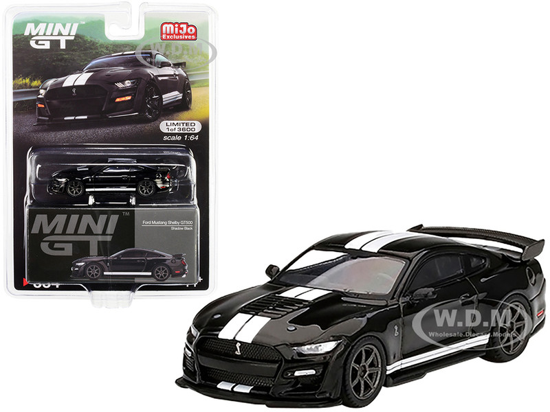 Ford Mustang Shelby GT500 Shadow Black White Stripes Limited Edition 3600 pieces Worldwide 1/64 Diecast Model Car True Scale Miniatures MGT00334
