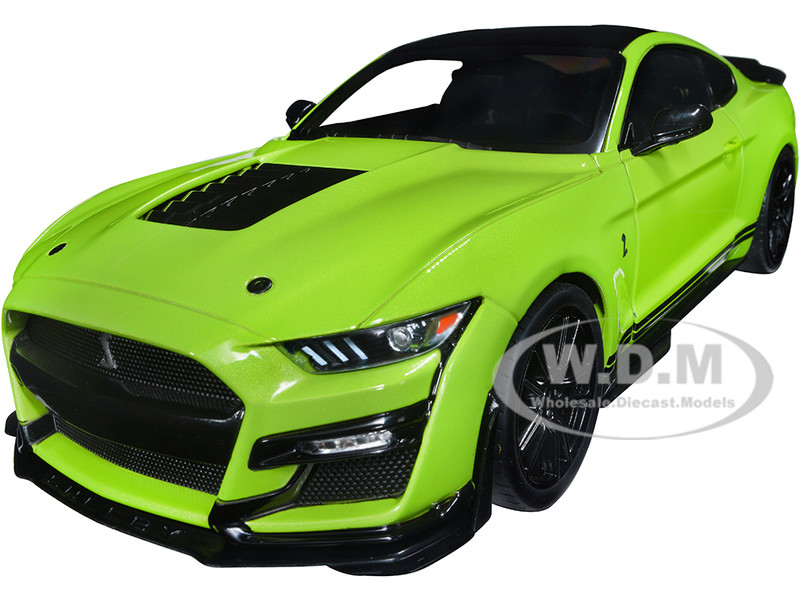 2020 Ford Mustang Shelby GT500 Grabber Lime Green Metallic with Black Top Stripes 1/18 Diecast Model Car Solido S1805902