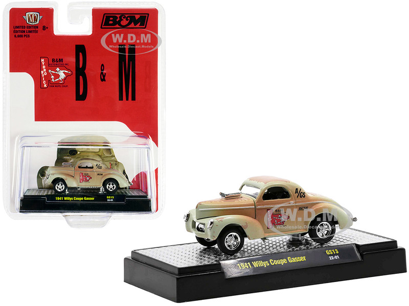 1941 Willys Coupe Gasser Green Weathered B & M Automotive Limited Edition 6600 pieces Worldwide 1/64 Diecast Model Car M2 Machines 31600-GS13