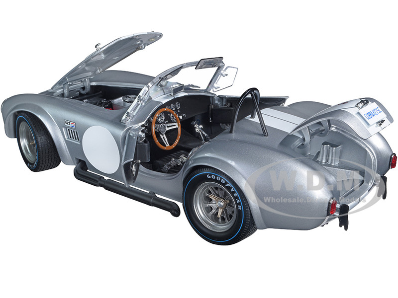 Shelby Cobra 427 S/C Silver Metallic with White Stripes 1/18 Diecast Model  Car by Kyosho