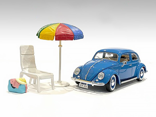 Beach Girls Accessories Beach Chair and Beach Umbrella and Duffle Bag for 1/18 Scale Models American Diorama AD76317