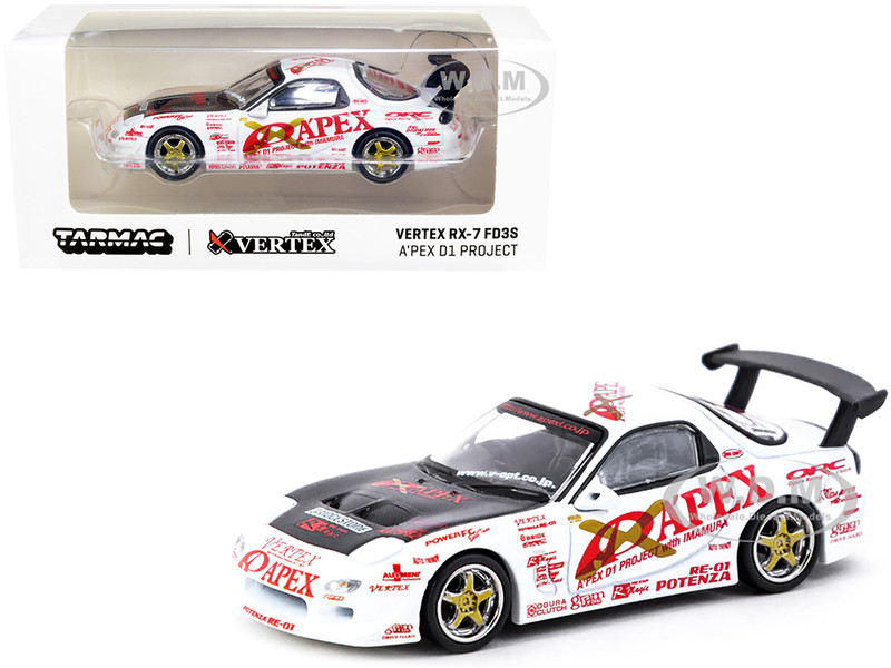 Vertex RX-7 FD3S White with Graphics RHD Right Hand Drive A'Pex D1 Project Global64 Series 1/64 Diecast Model Car Tarmac Works T64G-TL022-AP