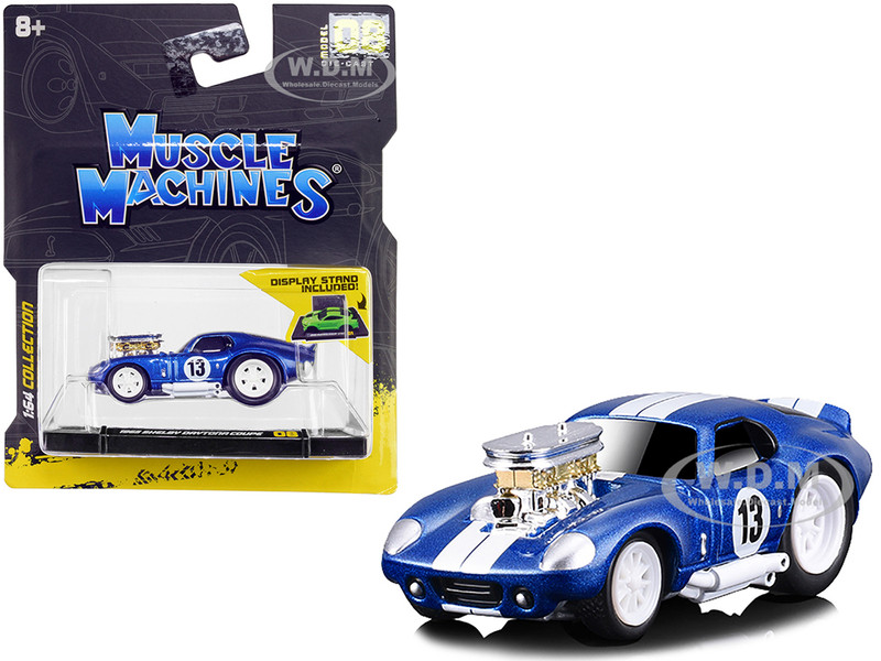 1965 Shelby Daytona Coupe #13 Blue Metallic with White Stripes 1/64 Diecast Model Car  Muscle Machines 15552bl