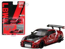 Nissan GT-R R35 Type 2 LB Works Rear Wing Ver 3 LB Work Livery 2.0 Red Metallic Black with Stripes Limited Edition 3600 pieces Worldwide 1/64 Diecast Model Car True Scale Miniatures MGT00345