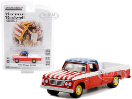 1962 Dodge D-200 Pickup Truck Red and White American Flag Graphics Norman Rockwell Series 4 1/64 Diecast Model Car Greenlight 54060C