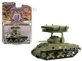 1945 M4 Sherman Tank U.S. Army World War II 40th Tank Battalion 14th Armored Division T34 Calliope Rocket Launcher Hobby Exclusive Series 1/64 Diecast Model Greenlight 30405