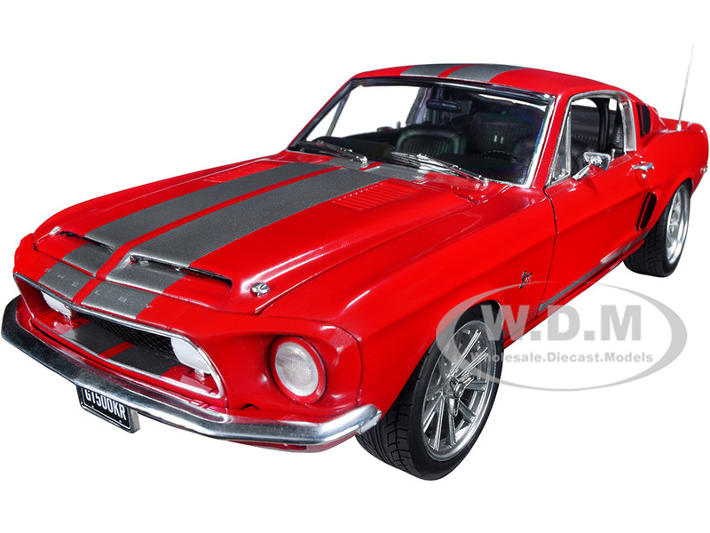 1968 Ford Mustang Shelby GT500 KR Restomod Candy Apple Red with Silver Metallic Stripes New School Limited Edition 1254 pieces Worldwide 1/18 Diecast Model Car ACME A1801850