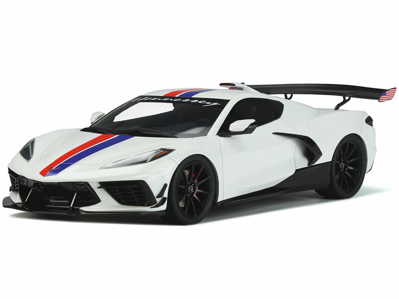 Chevrolet Corvette C8 Arctic White with Red and Blue Stripes Hennessey Limited Edition 999 pieces Worldwide 1/18 Model Car GT Spirit GT317