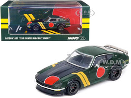 Datsun 240Z Zero Fighter Aircraft Livery Matt Green with Yellow Stripes and Graphics 1/64 Diecast Model Car Inno Models IN64-240Z-ZFAC