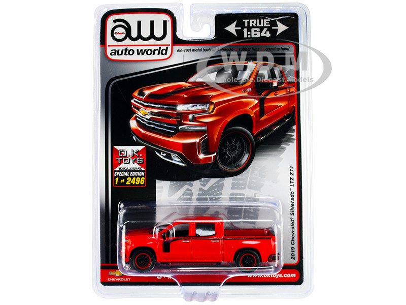 2019 Chevrolet Silverado LTZ Z71 Pickup Truck Red with Black Stripes Limited Edition 2496 pieces Worldwide 1/64 Diecast Model Car Auto World CP7918