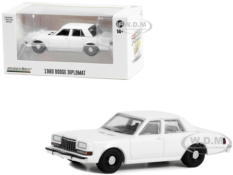 1980-1989 Dodge Diplomat Police Unmarked White Hot Pursuit Hobby Exclusive Series 1/64 Diecast Model Car Greenlight 43006