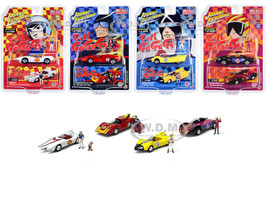 Speed Racer 4 Car Set with American Diorama Figures 1/64 Diecast Model Cars Johnny Lightning JLCP7379