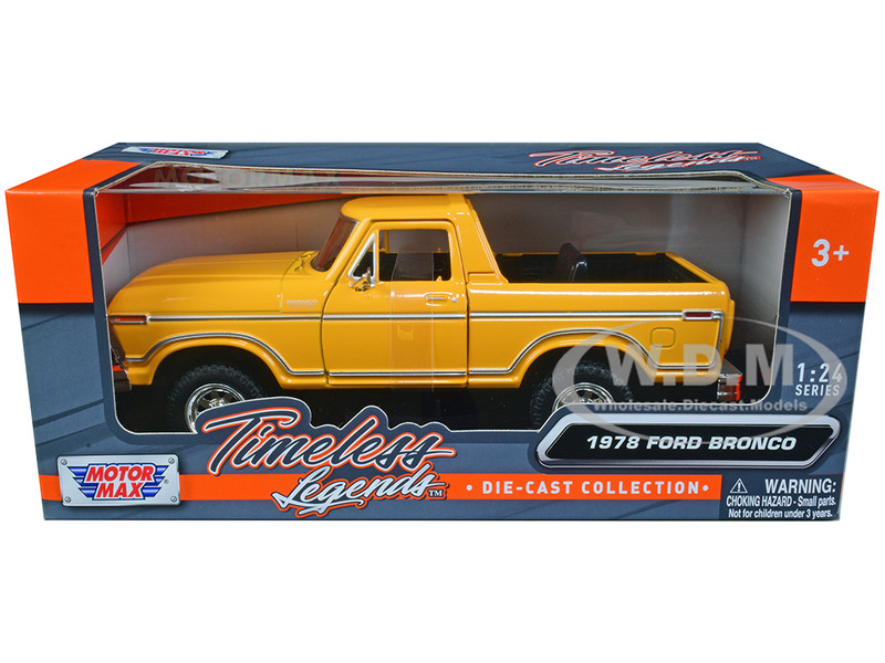 1978 Ford Bronco Custom Open Top Yellow with Timeless Legends Series 1/24 Diecast Model Car Motormax 79374y