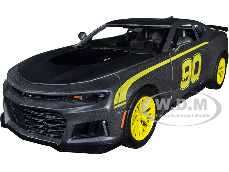 2017 Chevrolet Camaro ZL1 #90 Matt Gray Yellow Stripes GT Racing Series 1/24 Diecast Model Car Motormax 79510gry