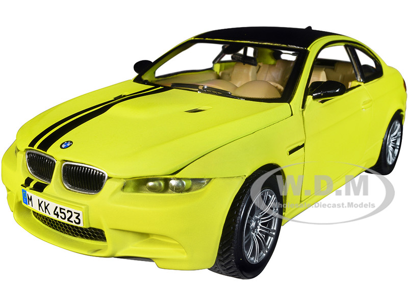 BMW M3 Coupe Neon Yellow Matt Black Top Stripes GT Racing Series 1/24 Diecast Model Car Motormax 79511y