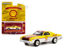 1975 Chevrolet Chevelle Laguna Yellow White Red Stripes Shell Oil 100th Anniversary Anniversary Collection Series 14 1/64 Diecast Model Car Greenlight 28100B