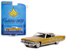 1972 Cadillac Coupe DeVille Gold Metallic White Top Cadillac 70th Anniversary Anniversary Collection Series 14 1/64 Diecast Model Car Greenlight 28100