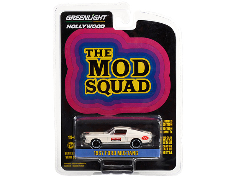 1967 Ford Mustang Fastback Cream #55 Thrill Circus By Karnes "The Mod Squad" (1968-1973) TV Series "Hollywood Series" Release 36 1/64 Diecast Model Car Greenlight 44960A