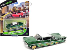 1959 Chevrolet Impala SS Lowrider Green Metallic with White Top and Graphics Lowriders Series 1/64 Diecast Model Car Maisto 15494-22A