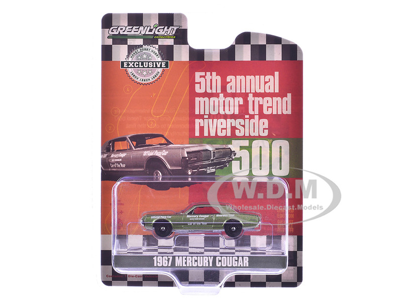 1967 Mercury Cougar Riverside 500 Official Pace Car Motor Trend Magazine Car of the Year Green Metallic Hobby Exclusive" Series 1/64 Diecast Model Car Greenlight 30393