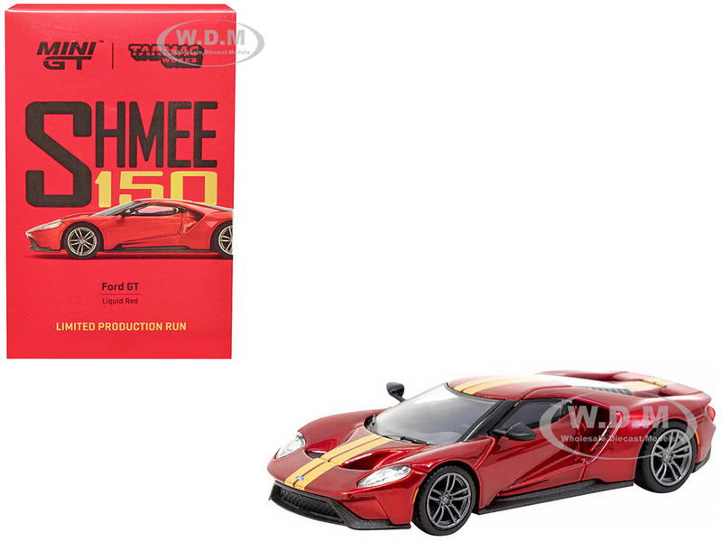 Ford GT Liquid Red Metallic with Gold Stripes Shmee150 Collection Collaboration Model 1/64 Diecast Model Car True Scale Miniatures Tarmac Works MGT00273L