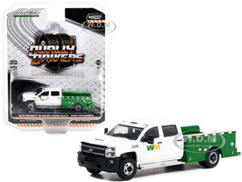 2018 Chevrolet Silverado 3500HD Dually Service Truck White and Green Waste Management Dually Drivers Series 10 1/64 Diecast Model Car Greenlight 46100C