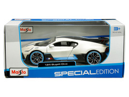 Bugatti Divo Satin White Metallic with Carbon and Blue Accents Special Edition 1/24 Diecast Model Car Maisto 31526w