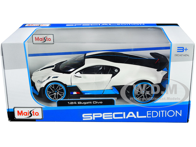 Bugatti Divo Satin White Metallic with Carbon and Blue Accents