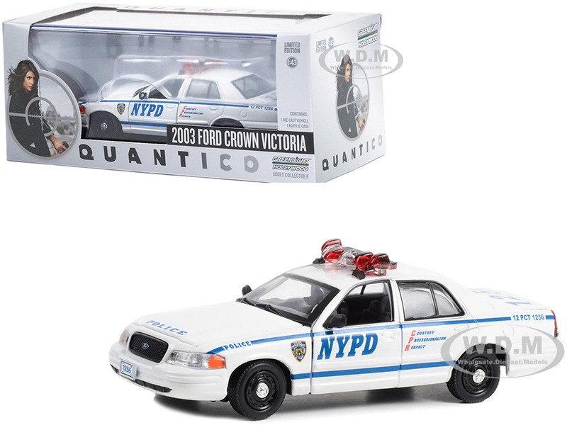 2003 Ford Crown Victoria Police Interceptor NYPD New York City Police Dept White Quantico 2015 2018 TV Series 1/43 Diecast Model Car Greenlight 86633
