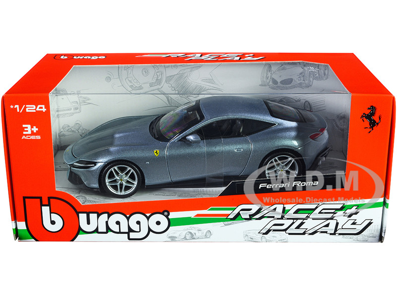FERRARI ROMA GRAY METALLIC 1/24 DIECAST MODEL CAR BY BBURAGO 26029
