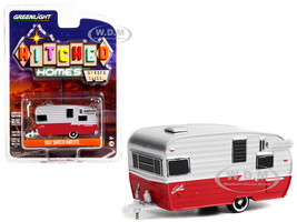 1962 Shasta Airflyte Travel Trailer Polished Aluminum and Red with White Stripes Hitched Homes Series 12 1/64 Diecast Model Greenlight 34120F