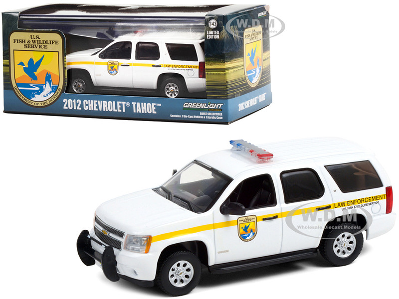 2012 Chevrolet Tahoe White with Yellow Stripes U.S. Fish & Wildlife Service Law Enforcement 1/43 Diecast Model Car Greenlight 86190
