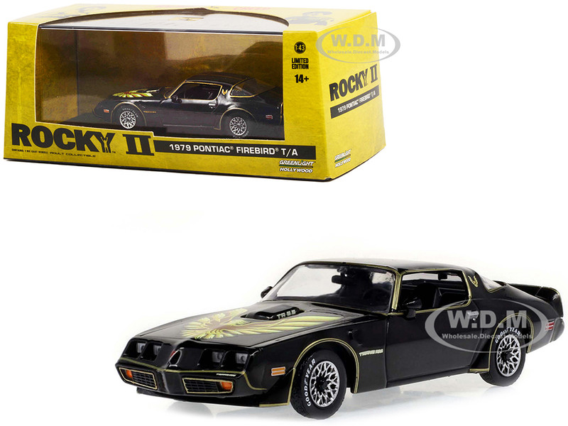 1979 Pontiac Firebird T/A Trans Am Black with Hood Phoenix Rocky II 1979 Movie 1/43 Diecast Model Car Greenlight 86616
