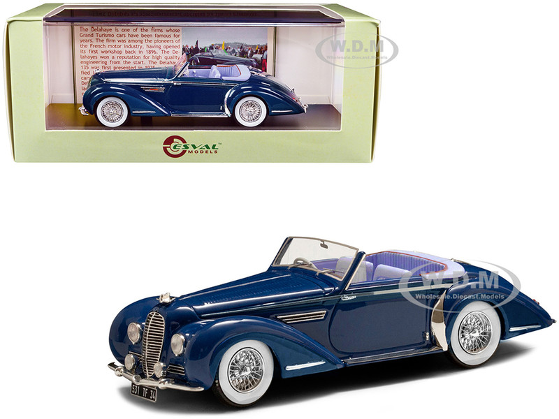 1948 Delahaye 135MS Vedette Cabriolet RHD Right Hand Drive Henri Chapron Two-Tone Blue with Light Blue Interior Limited Edition 250 pieces Worldwide 1/43 Model Car Esval Models EMEU43017C