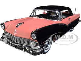 1956 Ford Fairlane Sunliner Convertible Soft Top Up Sunset Coral Raven Black Muscle Car and Corvette Nationals MCACN 1/18 Diecast Model Car Auto World AMM1270