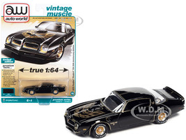 1976 Pontiac Firebird Trans Am 50th Anniversary Edition Black Gold Bird Hood Graphic Vintage Muscle Limited Edition 1/64 Diecast Model Car Auto World 64362-AWSP104A