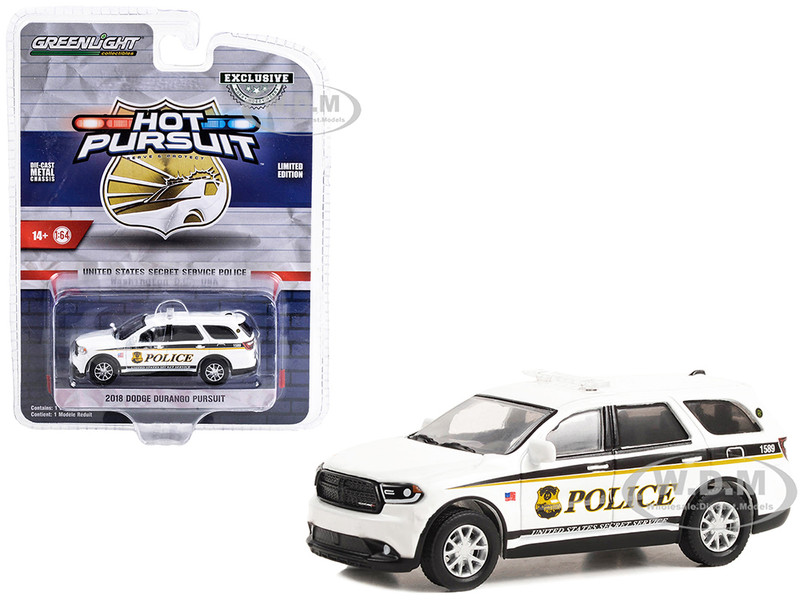 2018 Dodge Durango Pursuit White United States Secret Service PoliceWashington DC Hot Pursuit Special Edition 1/64 Diecast Model Car Greenlight 43015E