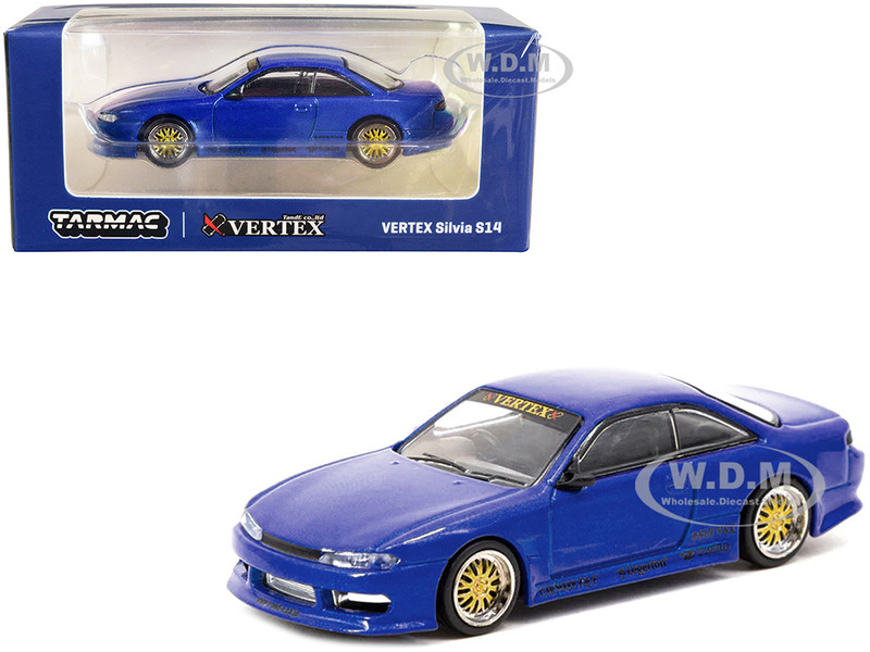 Nissan VERTEX Silvia S14 RHD Right Hand Drive Blue Metallic Global64 Series 1/64 Diecast Model Car Tarmac Works T64G-018-BL