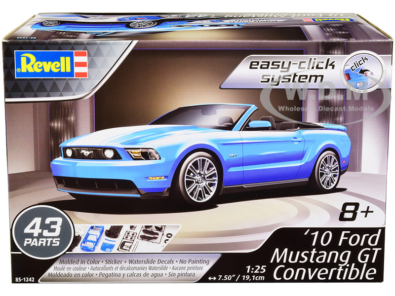 Level 2 Easy-Click 2010 Ford Mustang GT Convertible Blue 1/25 Scale Model Revell 85-1242