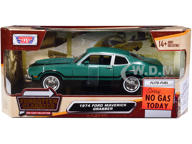 1974 Ford Maverick Grabber Green Black Stripes Forgotten Classics Series 1/24 Diecast Model Car Motormax 73332grn